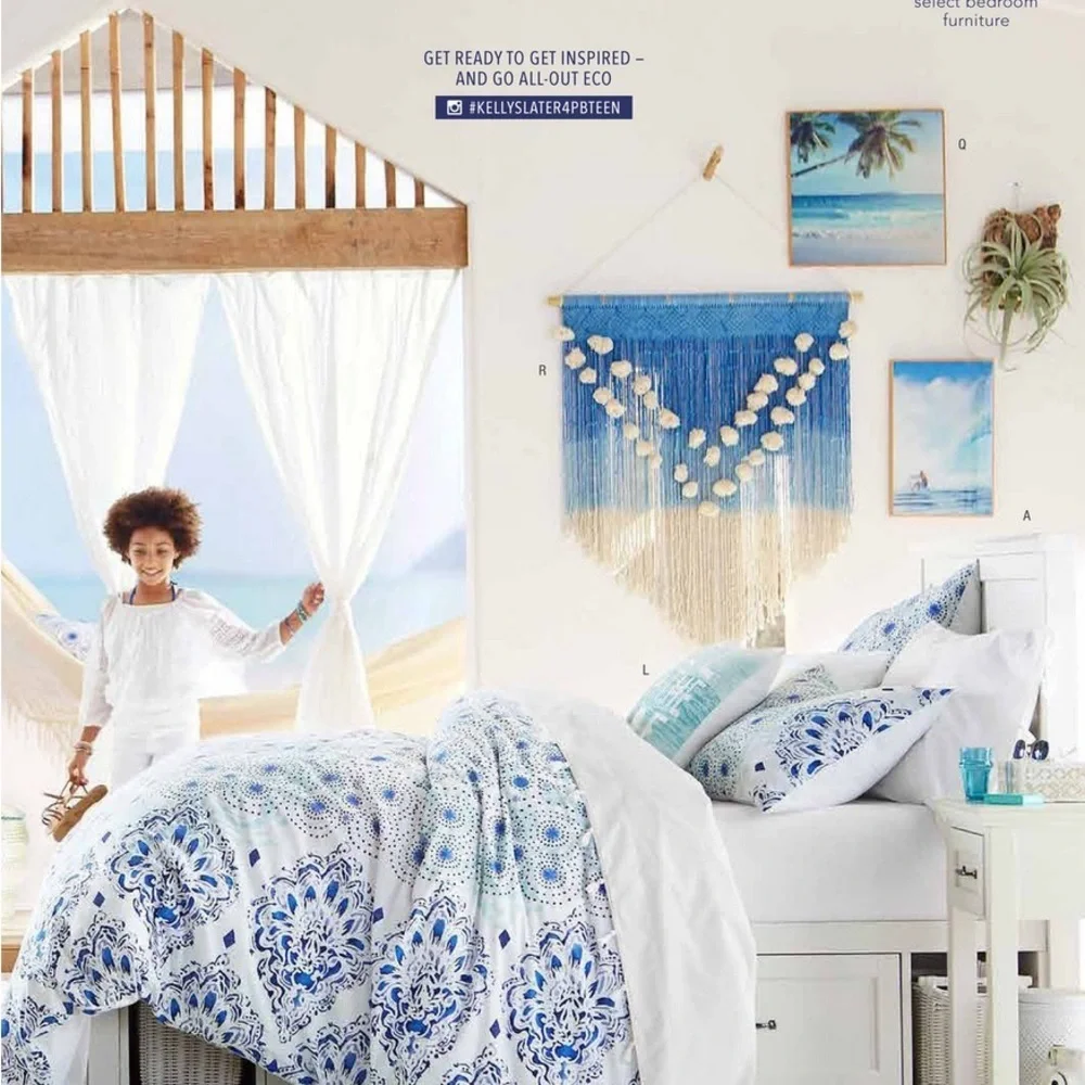 Pottery Barn PB Teen Kelly Slater Ocean Blue Floral Duvet Cover TWIN